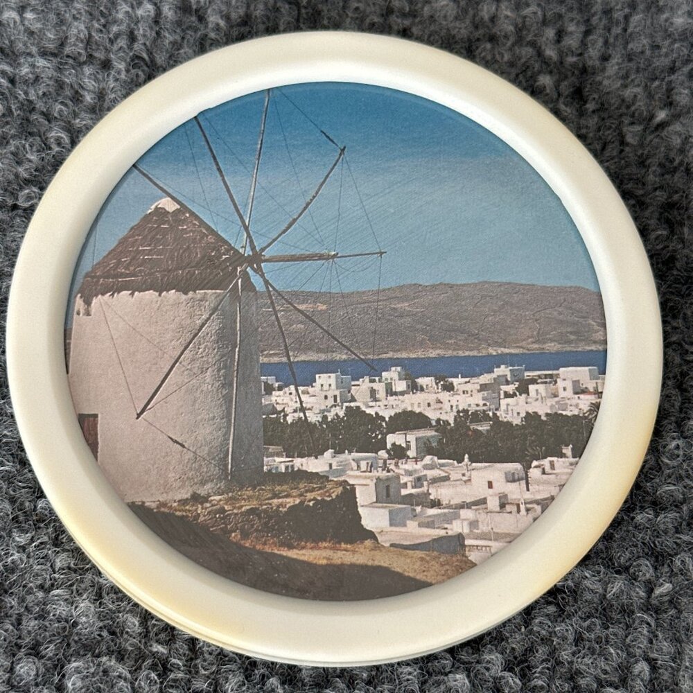 Vintage Greece Coasters White Plastic Travel Destination Photographs Set of 6 - Picture 8 of 13